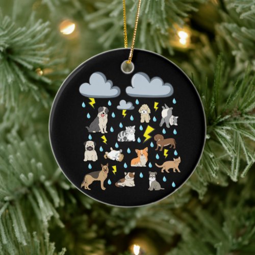 Funny English Idiom Raining Cats and Dogs Puppies  Ceramic Ornament
