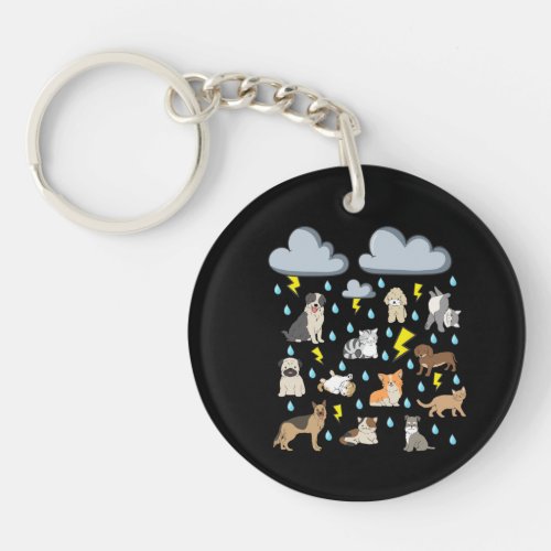 Funny English Idiom Raining Cats and Dogs Puppies  Keychain