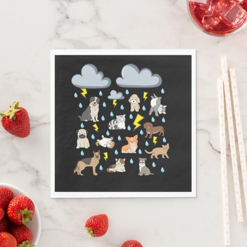 Funny English Idiom Raining Cats and Dogs Puppies  Napkins