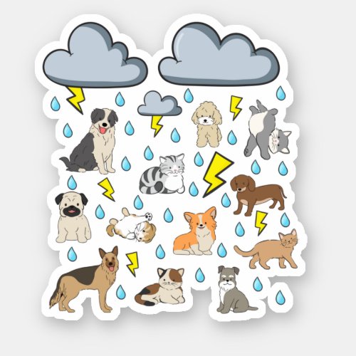 Funny English Idiom Raining Cats and Dogs Puppies  Sticker