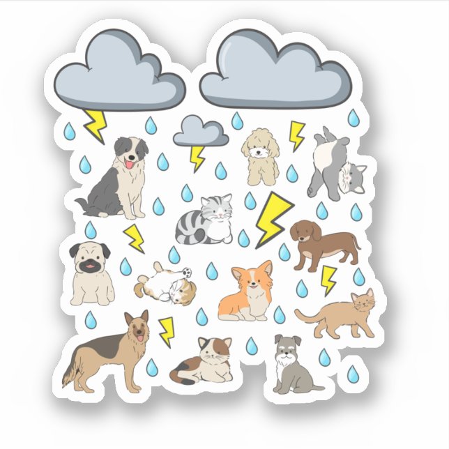 Funny English Idiom Raining Cats and Dogs Puppies  Sticker (Front)