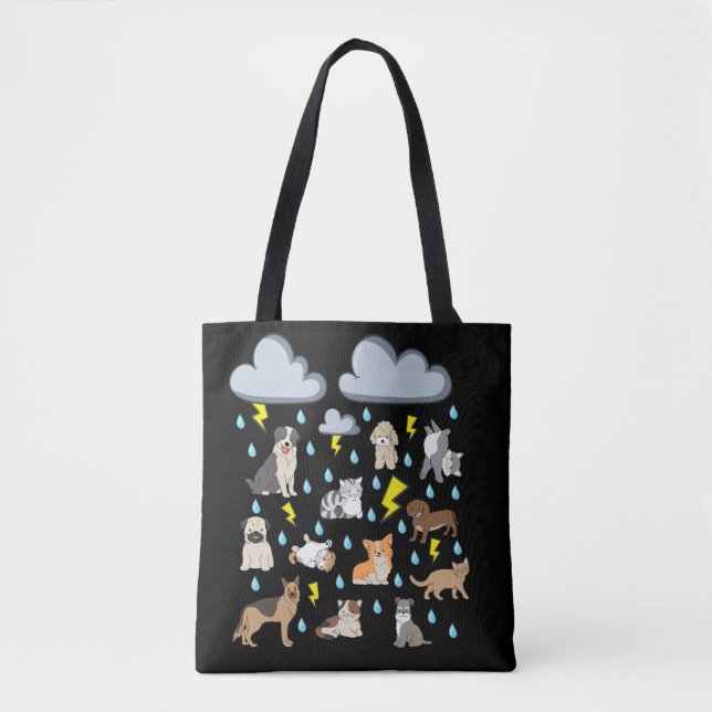 Funny English Idiom Raining Cats and Dogs Puppies  Tote Bag (Front)