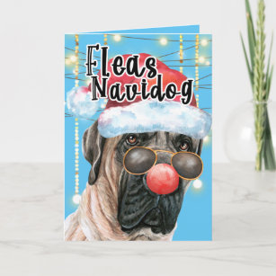 Funny English Mastiff Christmas fleas navidog Card
