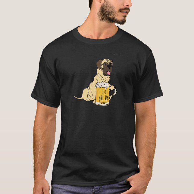 Funny English Mastiff Drinking Beer T-Shirt (Front)