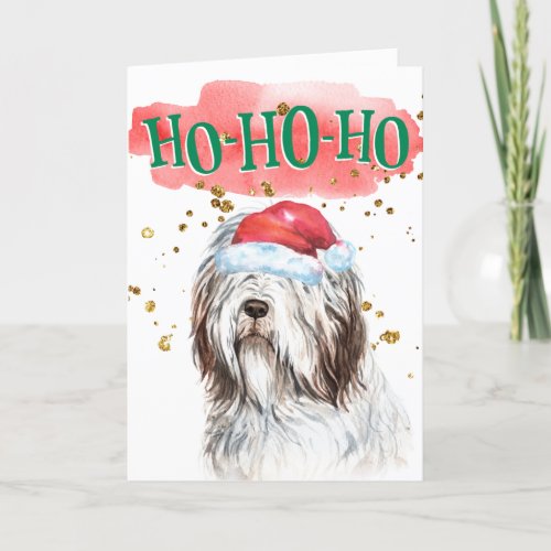 Funny English sheepdog Santa hat yappy howlidays Holiday Card