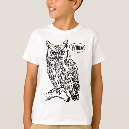 Funny English Teacher Grammar Gift Who Whom Owl Cu T_Shirt