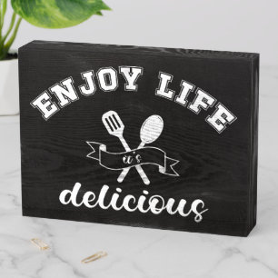Funny Enjoy Life It's Delicious Kitchen Wooden Box Sign