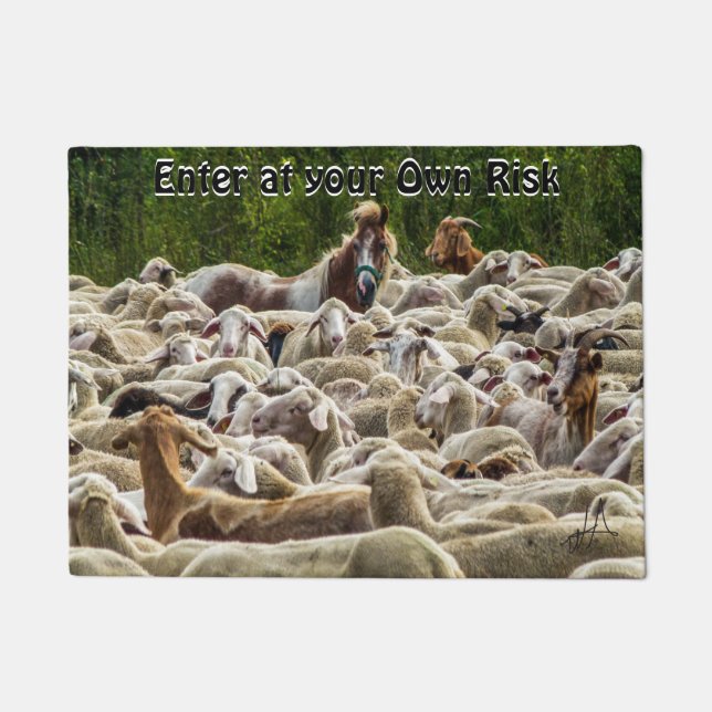 Funny Enter at Your OWN Risk Farm Animal YOUR TEXT Doormat (Front)