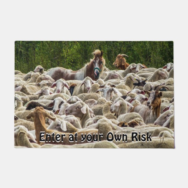 Funny Enter at Your OWN Risk Farm Animal YOUR TEXT Doormat (Front)