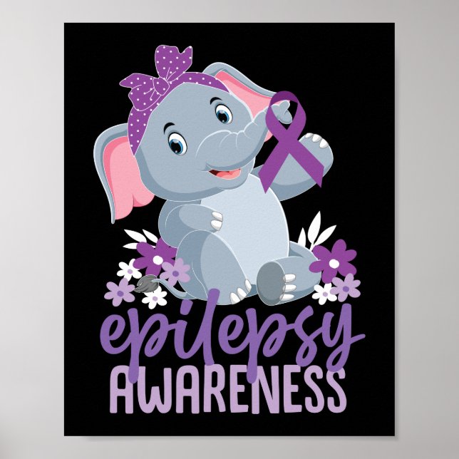 Funny Epilepsy Awareness Flower Elephant Ribbon Poster (Front)
