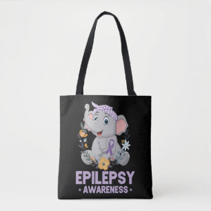 Funny Epilepsy Awareness Flower Elephant Ribbon Tote Bag