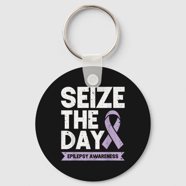 Funny Epilepsy Awareness Seize The Day Ribbon  Keychain (Front)