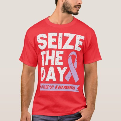 Funny Epilepsy Awareness Seize The Day Ribbon  T_Shirt