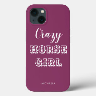 Funny Equestrian Berry Pink Crazy Horse Girl Name iPhone 13 Case
