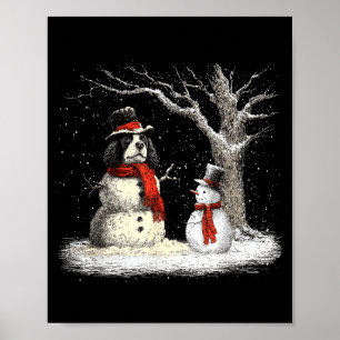 Funny Er Spaniel Dog In The Snow Tree Christmas Wi Poster