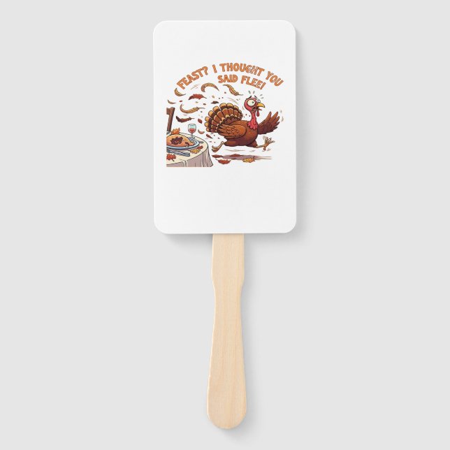 Funny Escaping Turkey Thanksgiving Classic T-Shirt Hand Fan (Front)