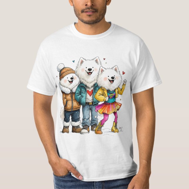Funny Eskimo Dog Shirt Cute Dog Trio Tee (Front)