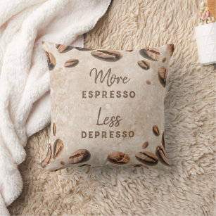 Funny Espresso Depresso Coffee Saying Text Kitchen Throw Pillow
