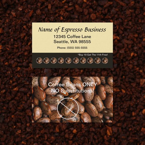 Funny Espresso Punch Card Coffee Beans Business Card Template