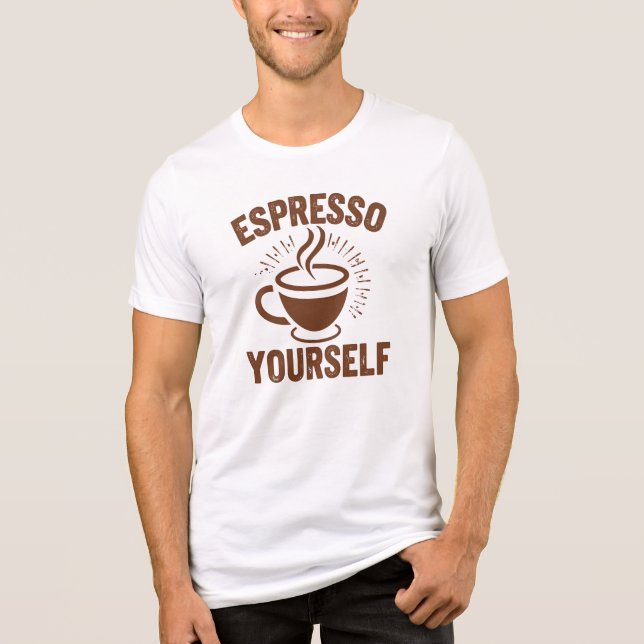 Funny "Espresso Yourself" Coffee Pun Tri-Blend Shirt (Front)