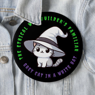 Funny Ethical Web Builder's Familiar White Hat Cat Button