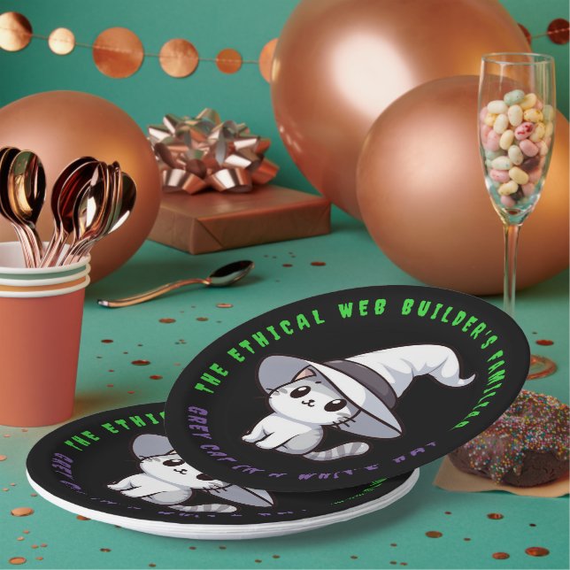 Funny Ethical Web Builder's Familiar White Hat Cat Paper Plates (Multi)