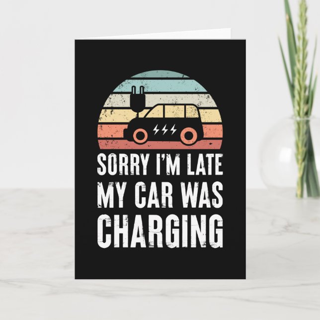 Funny EV Car Electric Vehicle Retro Sunset Gift Card (Front)