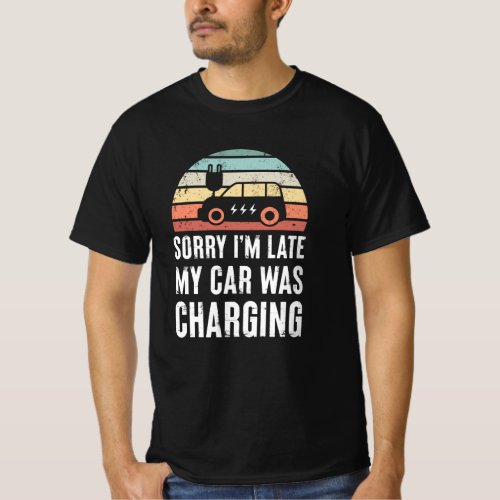 Funny EV Car Electric Vehicle Retro Sunset Gift T_Shirt