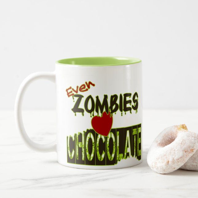 Funny Even Zombies Heart Chocolate Mug (With Donut)