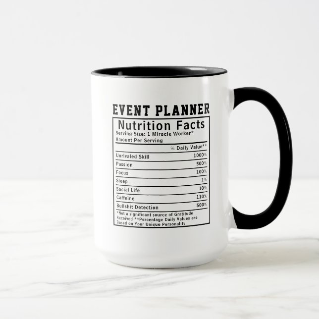 Funny Event Planner Nutrition Facts Party Design Mug (Right)