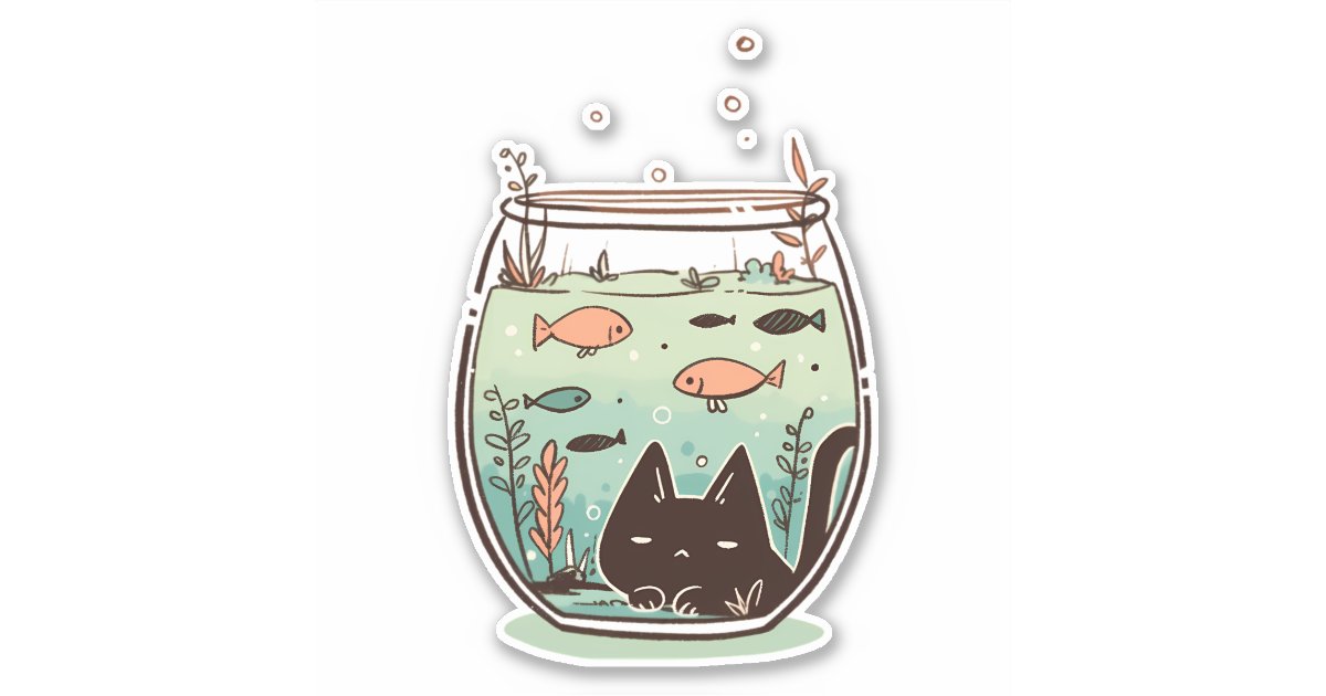 Funny Evil Black Cat Trapped Inside a Fishbowl Sticker | Zazzle