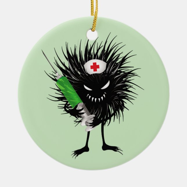 Funny Evil Bug Nurse With Syringe Ceramic Ornament (Front)