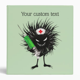 Funny Evil Bug Nurse With Syringe Custom Text 3 Ring Binder