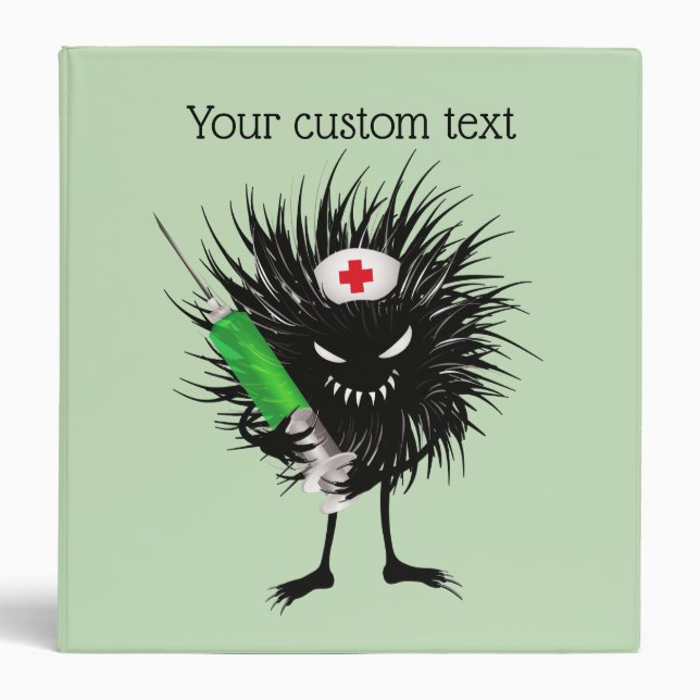 Funny Evil Bug Nurse With Syringe Custom Text 3 Ring Binder (Front)
