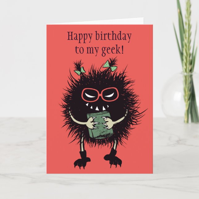 Funny Evil Bug Student Loves Reading Geek Birthday Card (Front)