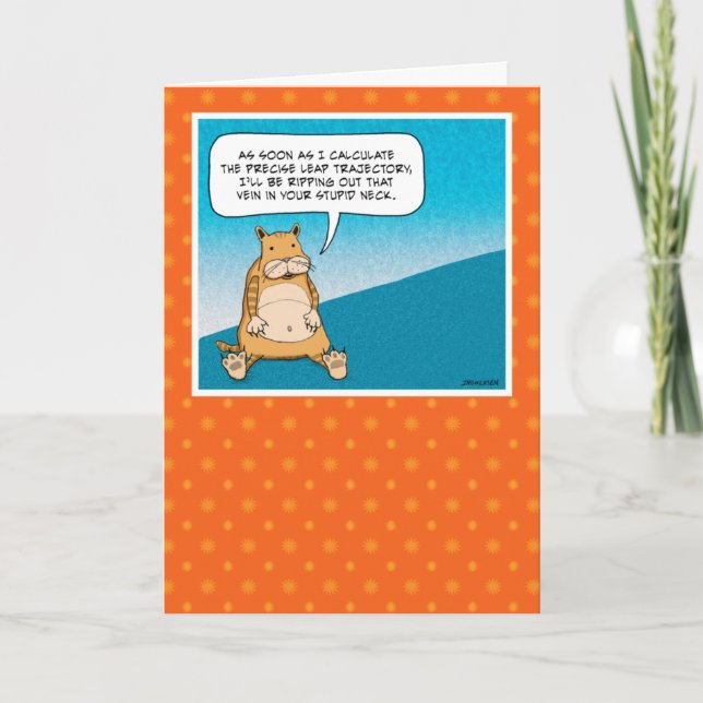 Funny Evil Kitty Plans Attack Birthday Card (Front)