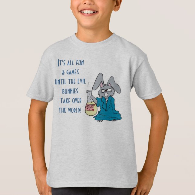funny evil mad scientist bunny take over world T-Shirt (Front)