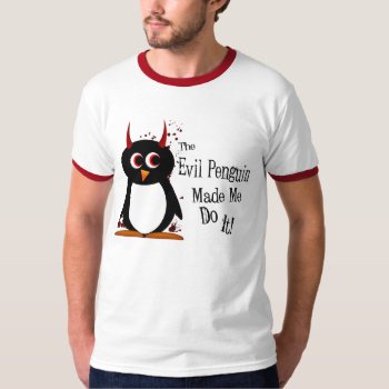 Funny Evil Penguin™ Guys T T-shirt by audrart at Zazzle