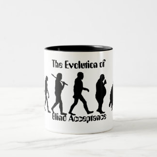 Funny Evolution of Man Parody Two-Tone Coffee Mug