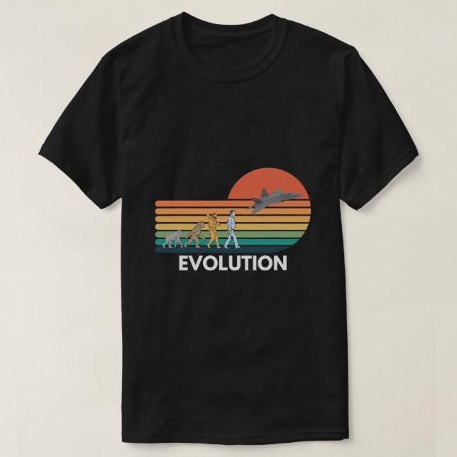 Funny Evolution of Pilot Airplane Art F22 Aviation T-Shirt (Design Front)