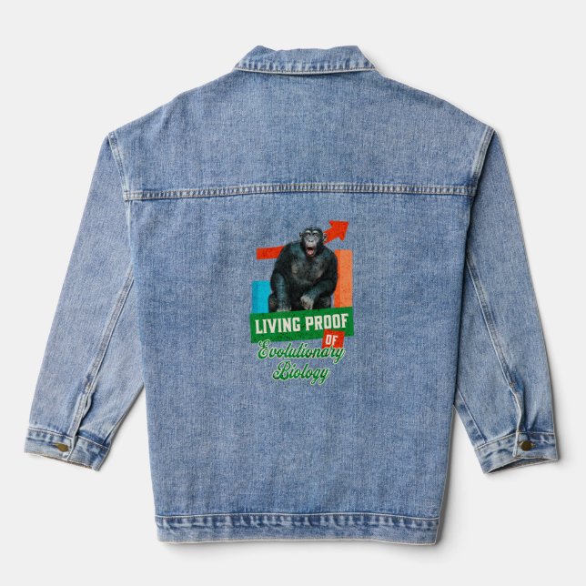 Funny Evolutionary Biology Chimp Humor Denim Jacket (Back)