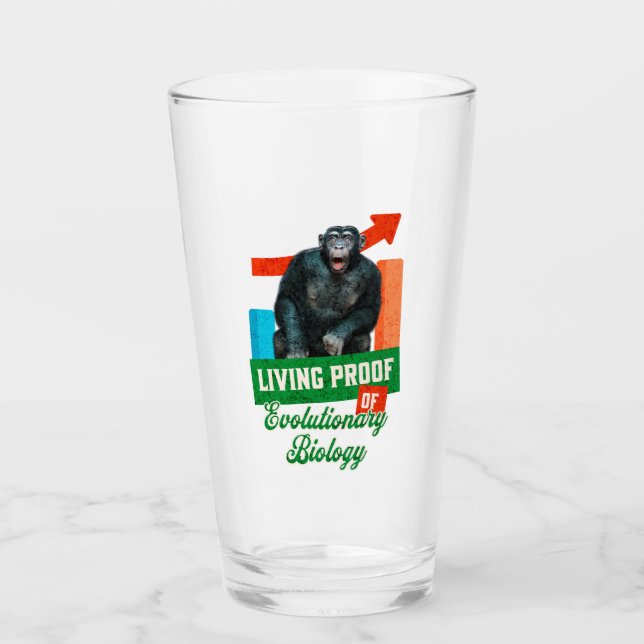 Funny Evolutionary Biology Chimp Humor Glass (Front)