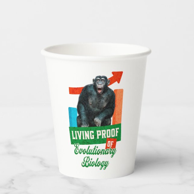 Funny Evolutionary Biology Chimp Humor Paper Cups (Front)