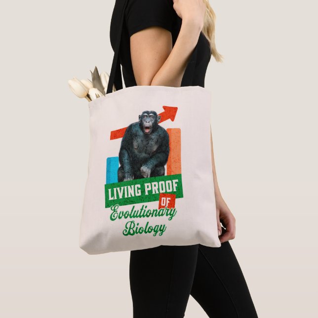 Funny Evolutionary Biology Chimp Humor Tote Bag (Close Up)