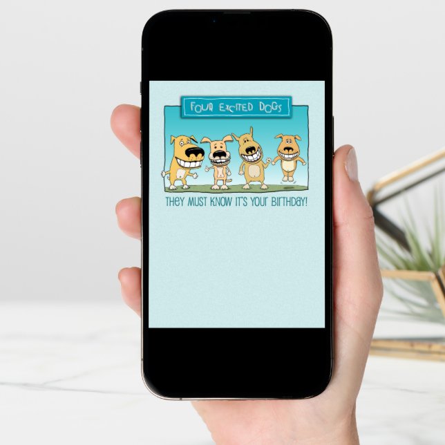 Funny Excited Dogs Birthday Card (Front Digital)