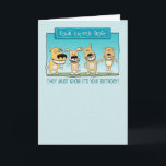 Funny Excited Dogs Birthday Card<br><div class="desc">Here's a funny birthday card featuring four excited dogs who know there's a birthday party about to happen. Or maybe they smell bacon.

Thanks for choosing this original design by © Chuck Ingwersen. I post cartoons every day on Instagram: https://www.instagram.com/captainscratchy</div>