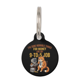Funny Exhausted Ginger Cat 9-to-5 Work Humor Pet ID Tag