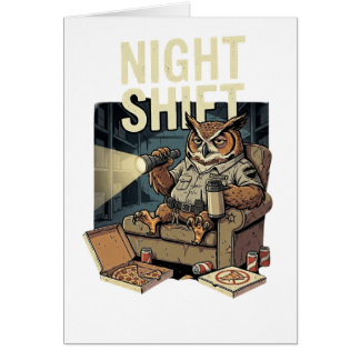 Funny Exhausted Night Owl Eating Pizza Humor Art Cards