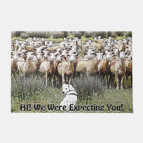 Funny Expecting You Sheep Flock YOUR TEXT Doormat