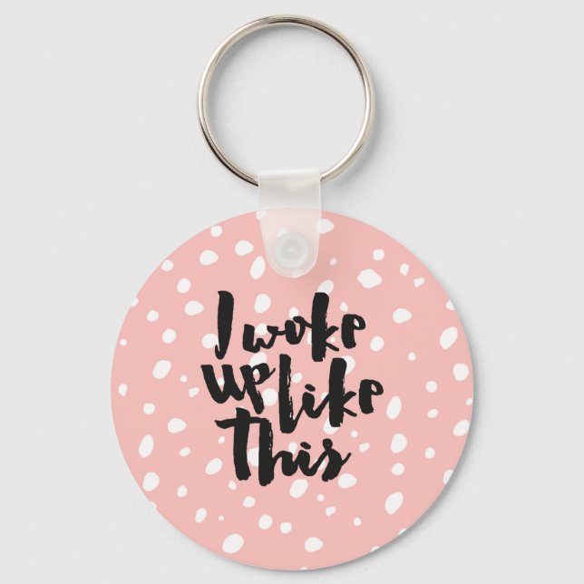 Funny expression coral white modern polka dots keychain (Front)